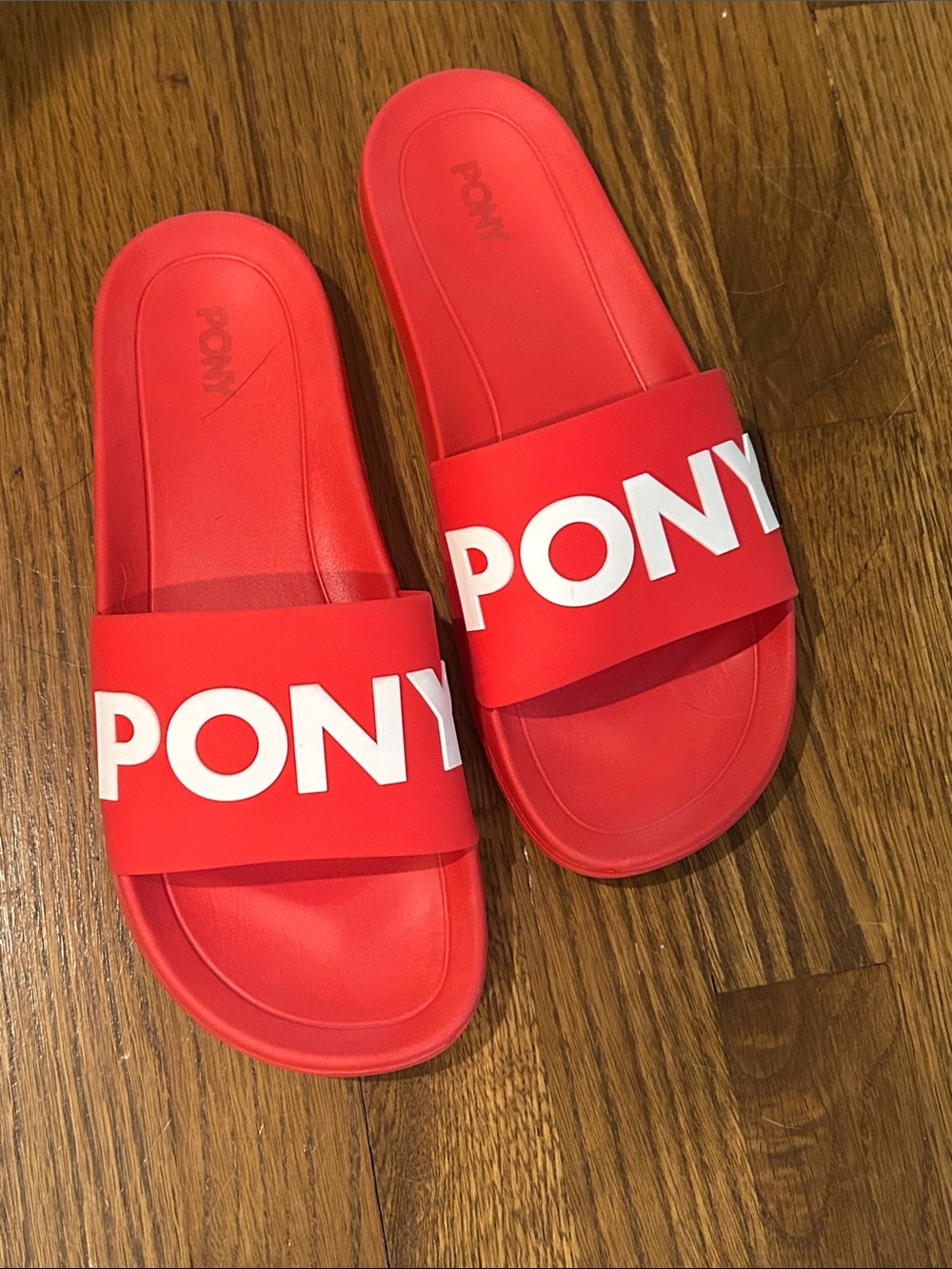 Pony Red Slide Sandals with White Logo